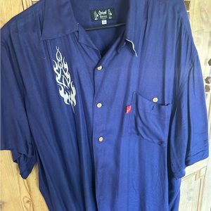 𝅺Orient Express Vintage BOWLING SHIRT, Short Sleeve, blue, Embroidered, Size XL